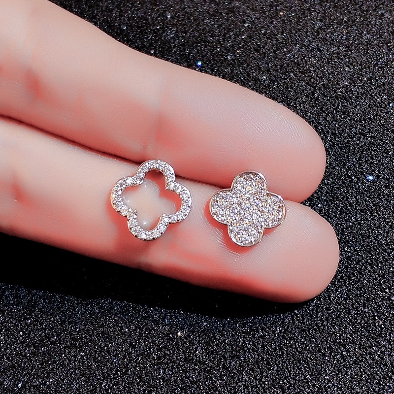 Hoa tai thời trang sáng tạo Hàn Quốc hoa tai cỏ ba lá hoa tai kim cương rỗng của phụ nữ