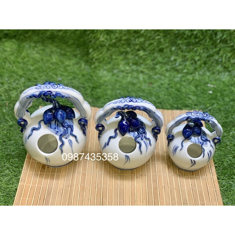 Bình vôi men lam gốm sứ Bát Tràng