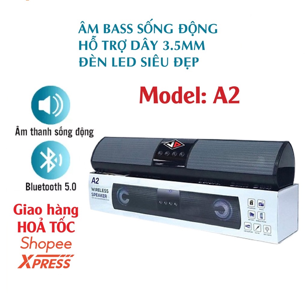 Loa Bluetooth Không Dây A2 Loa mini có LED Siêu Bass Hỗ Trợ TF , Đài FM, USB,AUX 3.5