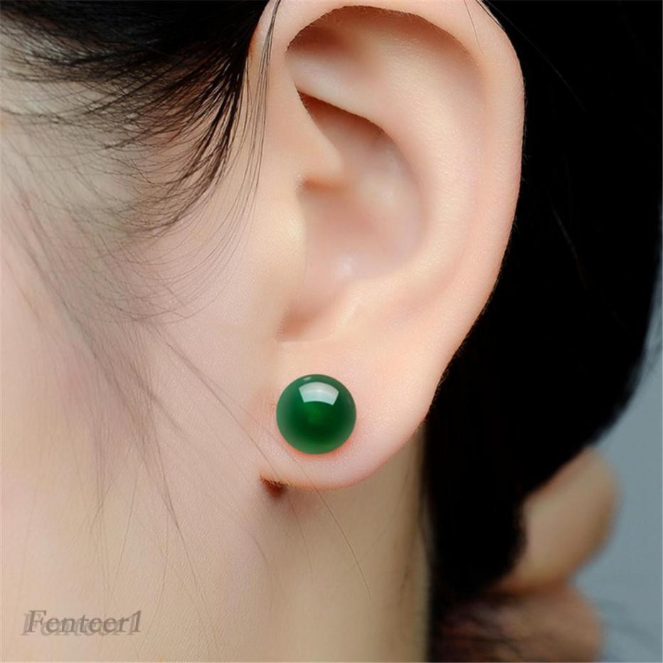 1 Đôi Bông Tai Đá Mã Não Xanh Bạc Thanh Lịch Cho Nữ