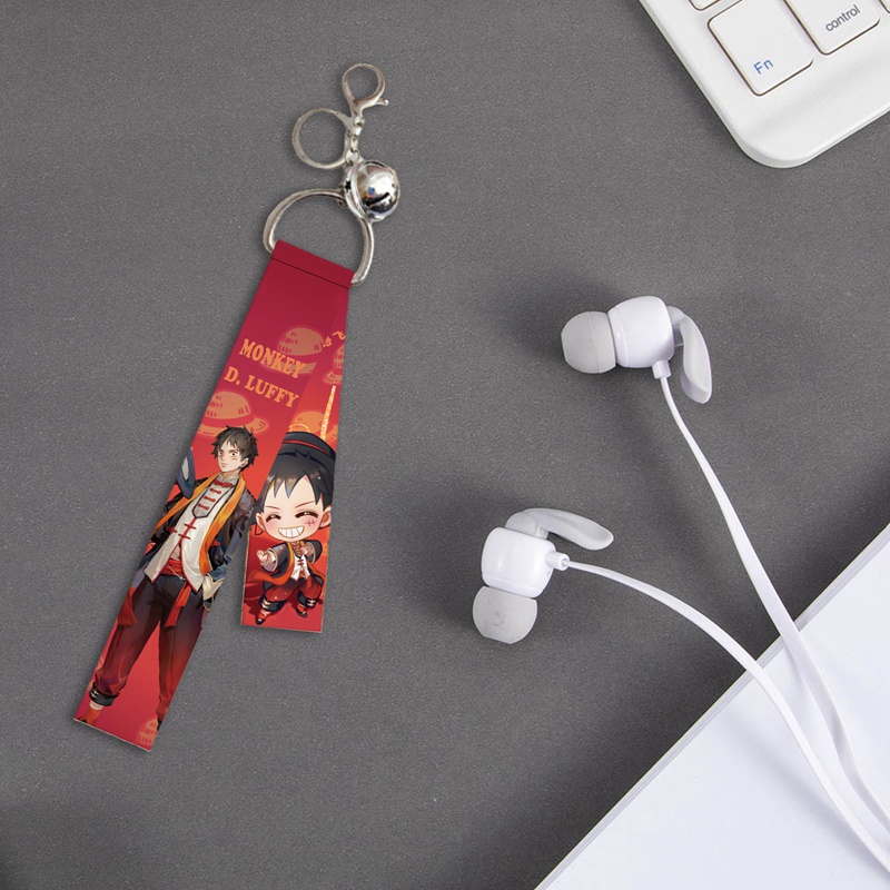 Móc khóa dây ruy băng hai mặt hình nhân vật anime One Piece Luffy Zoro Sanji Nami