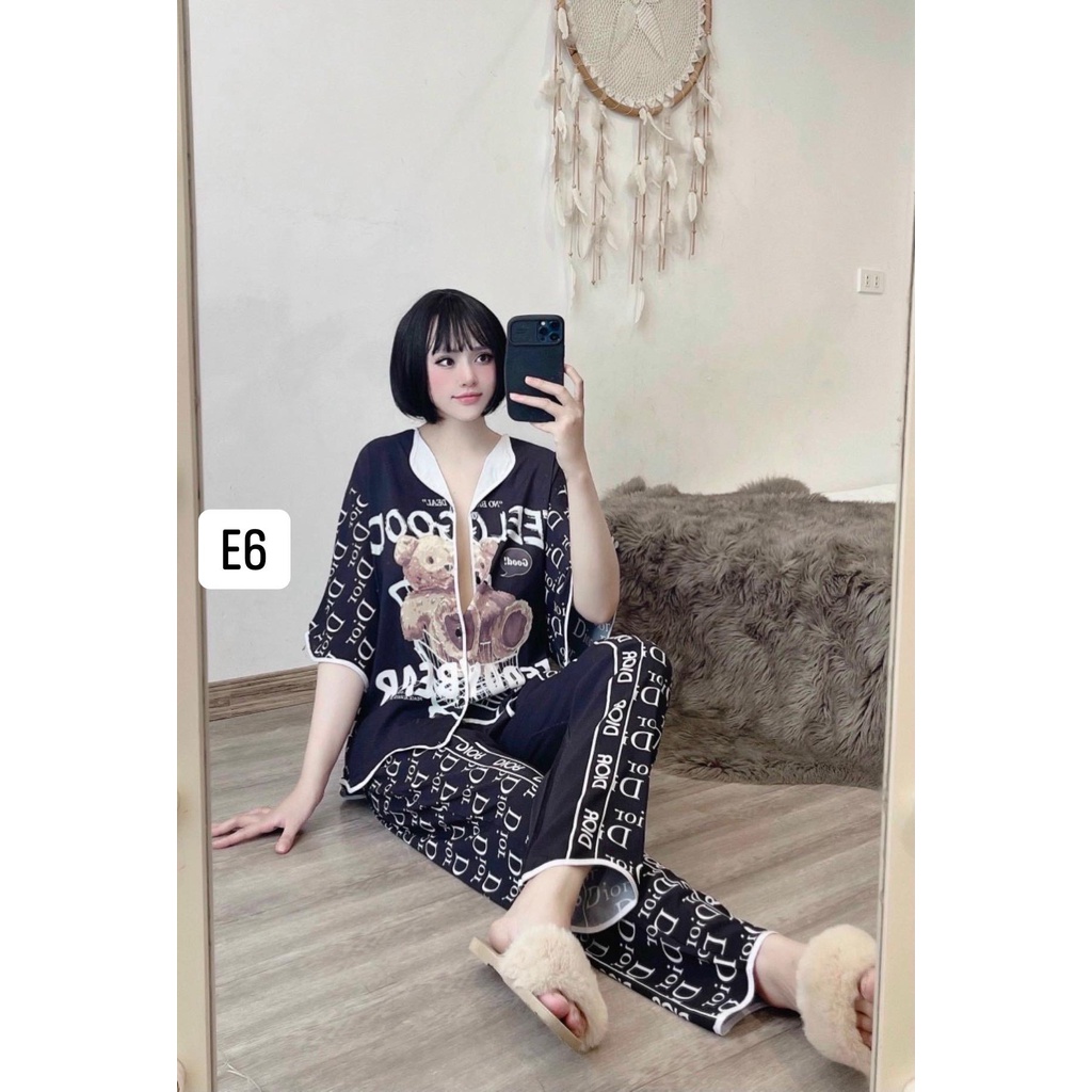 Đồ bộ nữ pijama mặc nhà áo tay cánh dơi quần dài lụa Mango satin cao cấp chất mềm mịn hàng thiết kế in phun 3d