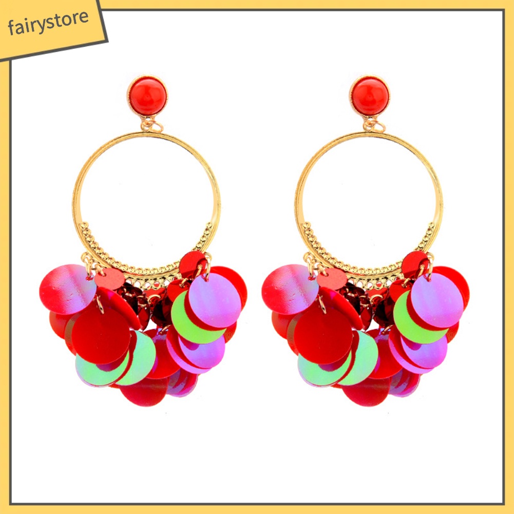 Bông tai dạng tua rua vảy kim loại phong cách Bohemian thời trang dành cho nữ