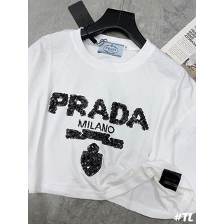 Set áo phông quần thô prada đính đá hạt lựu