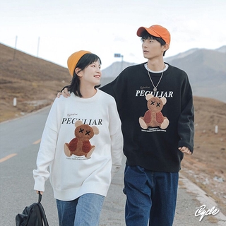 Áo Sweater len gấu City Cycle áo nỉ cổ tròn in hình form rộng dáng unisex Hàn Quốc