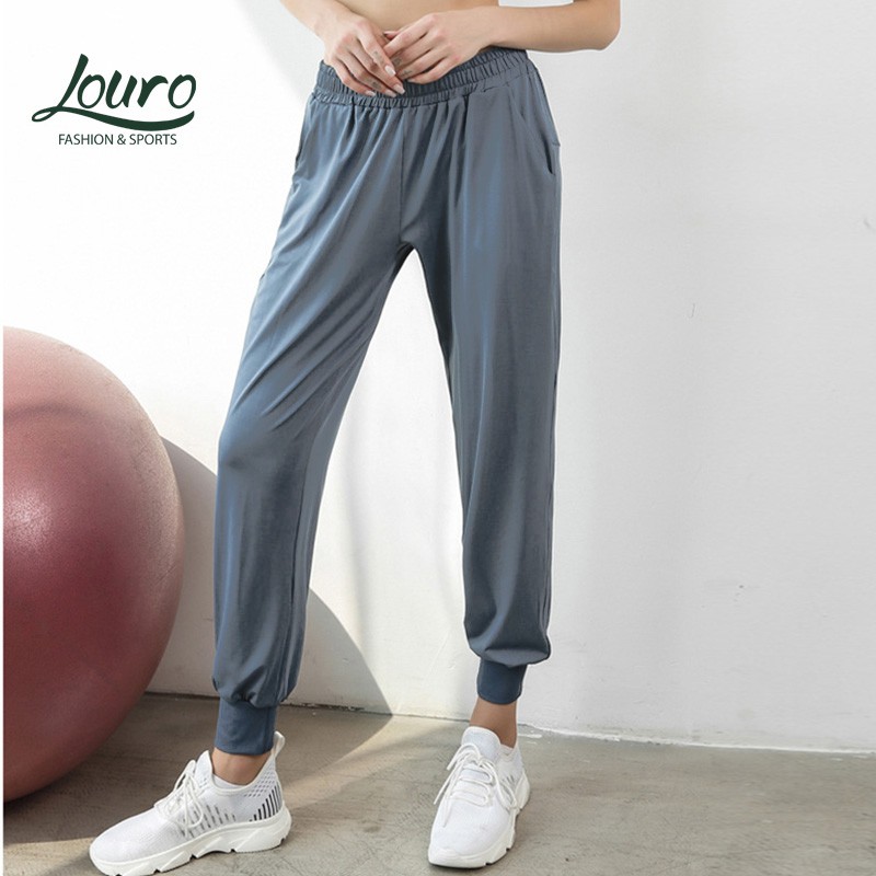 Quần Jogger tập Gym, Yoga Louro QF40⚡ẢNH THẬT⚡kiểu quần tập Gym nữ phom rộng, chất liệu co giãn 4 chiều, thoáng mát