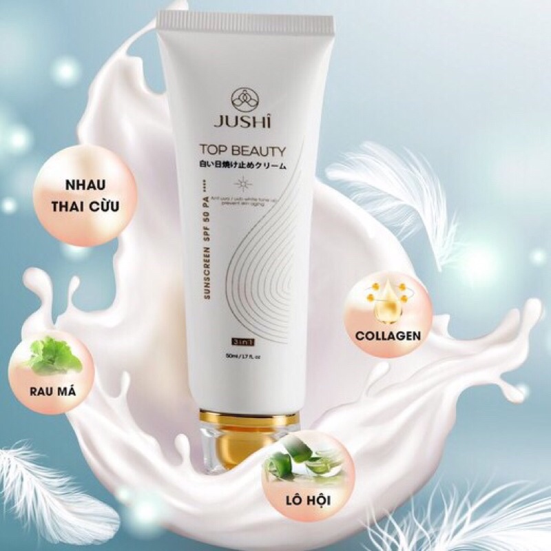 Kem chống nắng dưỡng ẩm nhau thai cừu nâng tông trắng sáng chính hãng Jushi Top Beauty Nhật Bản 50ml