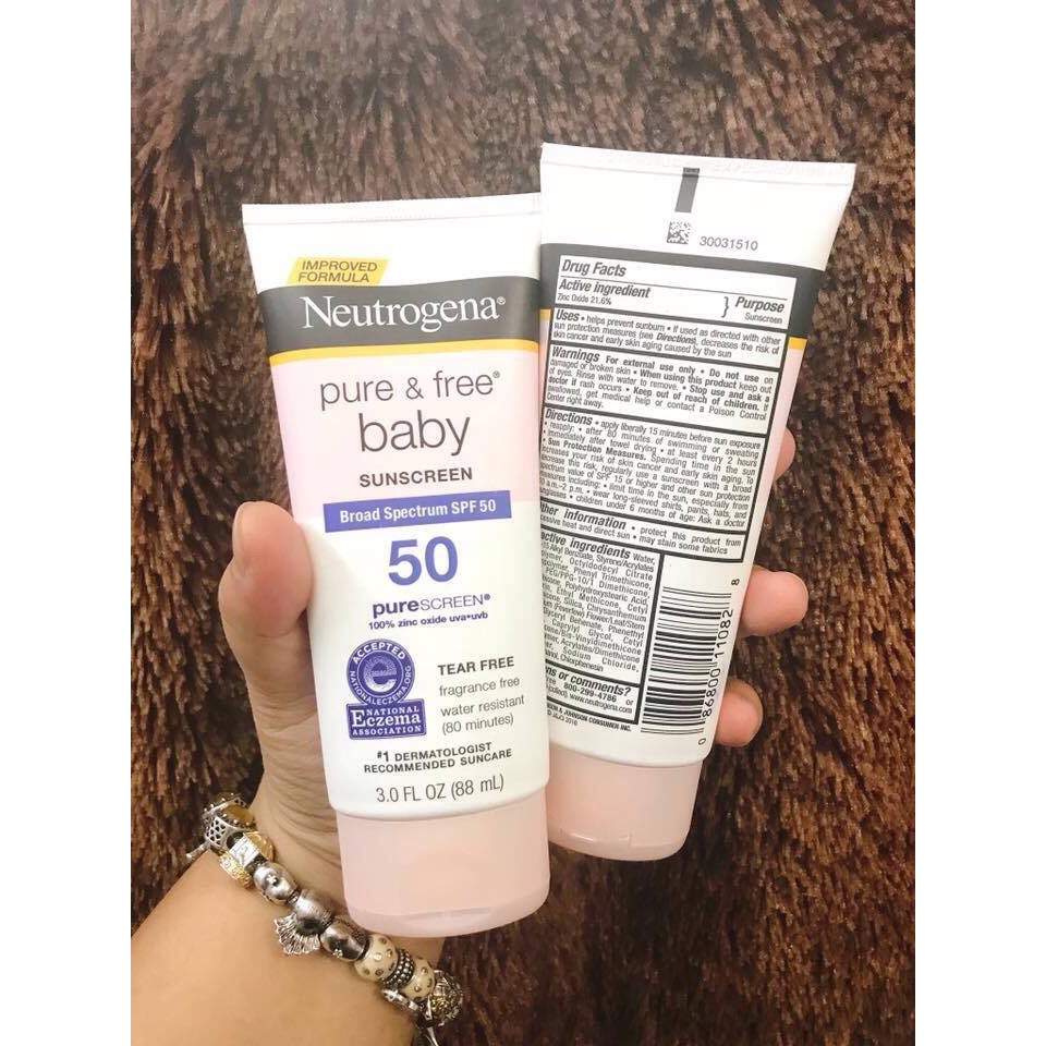 Kem chống nắng cho trẻ em Neutrogena Pure & Free® Baby Sunscreen Broad Spectrum SPF 50+.