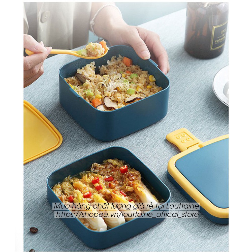 Hộp đựng cơm 2 tầng 1000ml nhựa PP cao cấp có quay xách kèm thìa, hộp đựng cơm văn phòng, đi học đi làm tiện lợi | BigBuy360 - bigbuy360.vn