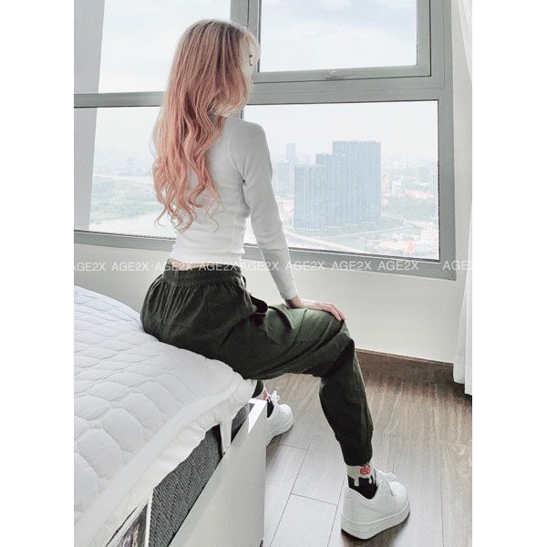 Quần JOGGER KAKI Thể Thao Nam nữ Unisex XANH LÍNH Hàng VNXK Chính Hãng AGE2X.