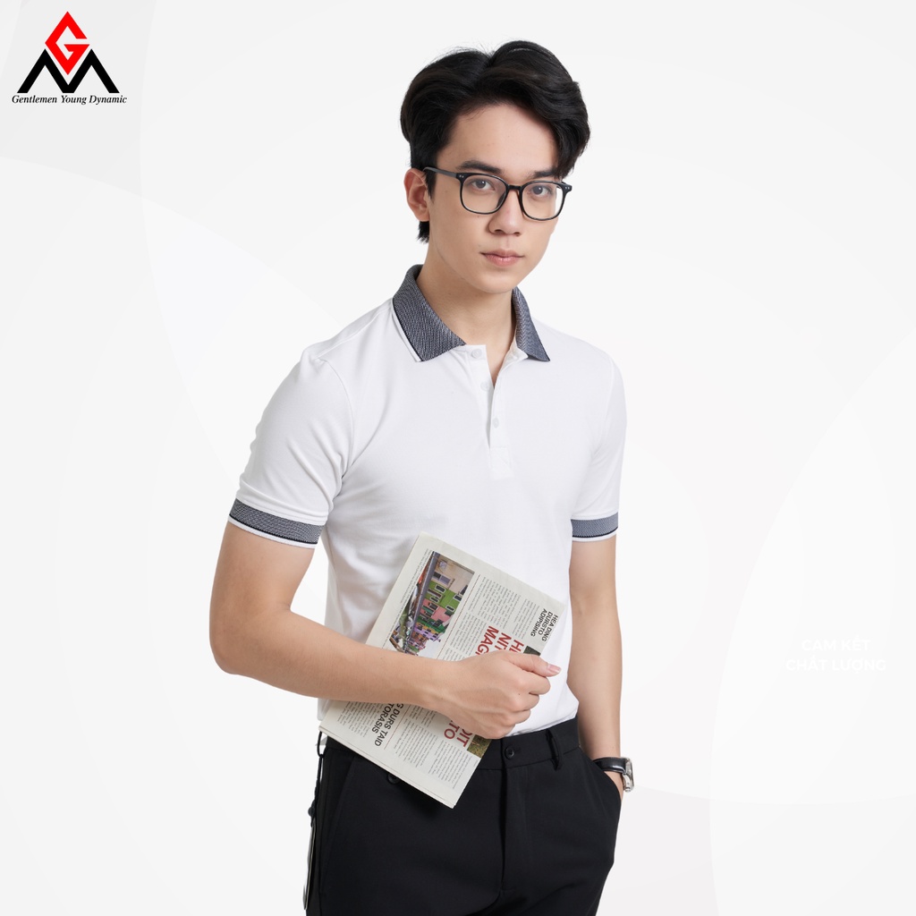 Áo thun polo nam, cổ dệt dáng basic, hai màu đen trắng cơ bản, chất liệu cotton cá sấu - GMAP006