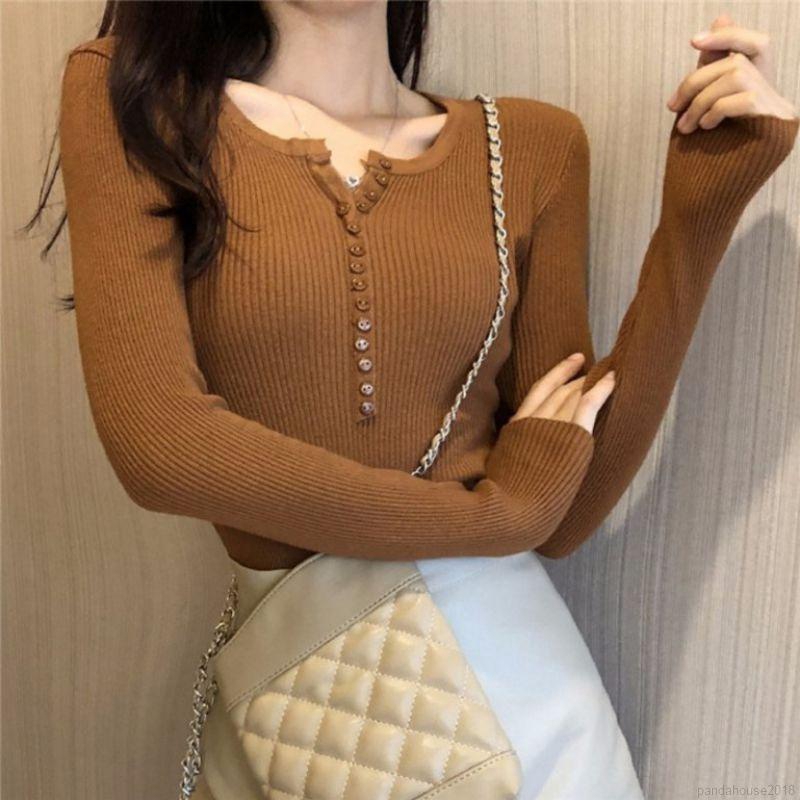 Women Retro Loose Autumn Wool Clothing V Collar Long Sleeve Knit Button Wild Thin Solid Color Sweater | BigBuy360 - bigbuy360.vn