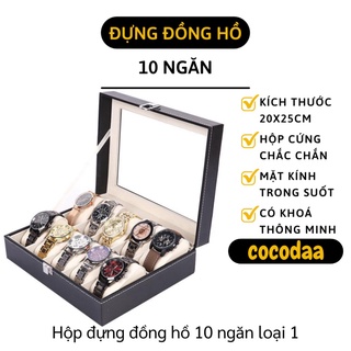 Hộp Đựng Đồng Hồ - Hộp Bảo Quản Đồng Hồ Bọc Da 10 Ngăn Có Khóa Chốt 8748 [FREESHIP]