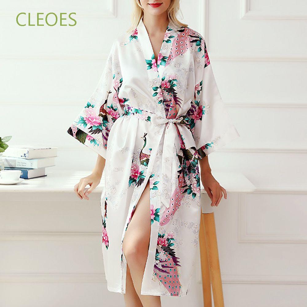 Áo choàng ngủ kimono bằng lụa satin nhiều màu
