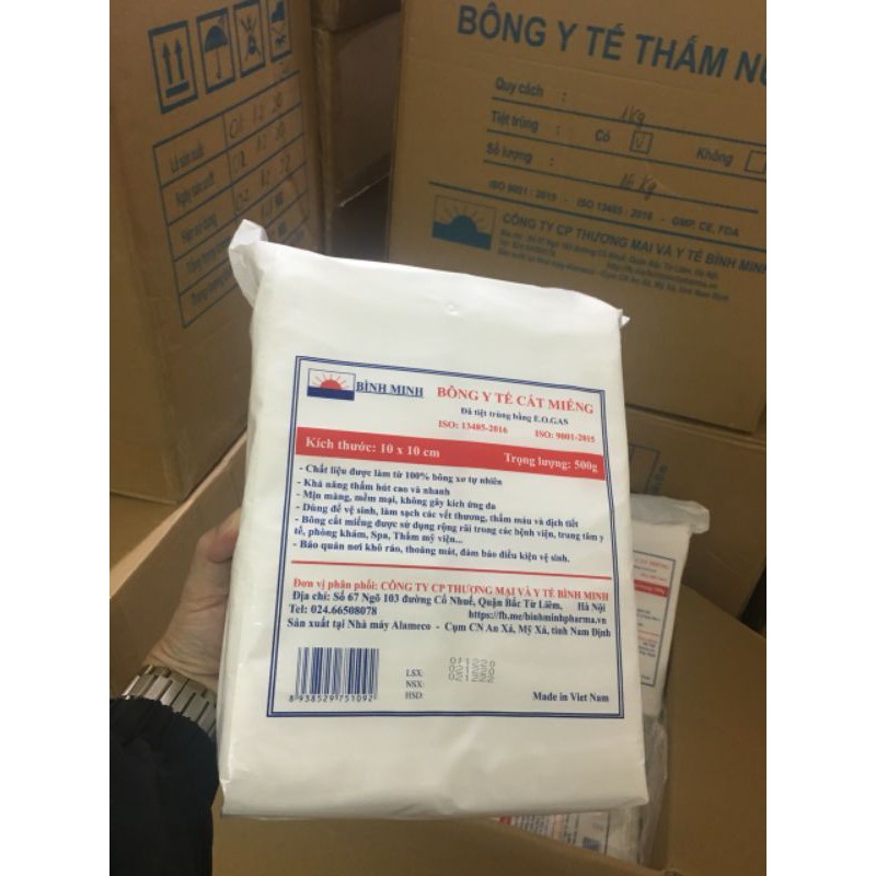Bông cắt miếng sẵn Bình Minh  Gói 0.5kg – Bông dùng trong spa, phun xăm, vệ sinh cá nhân