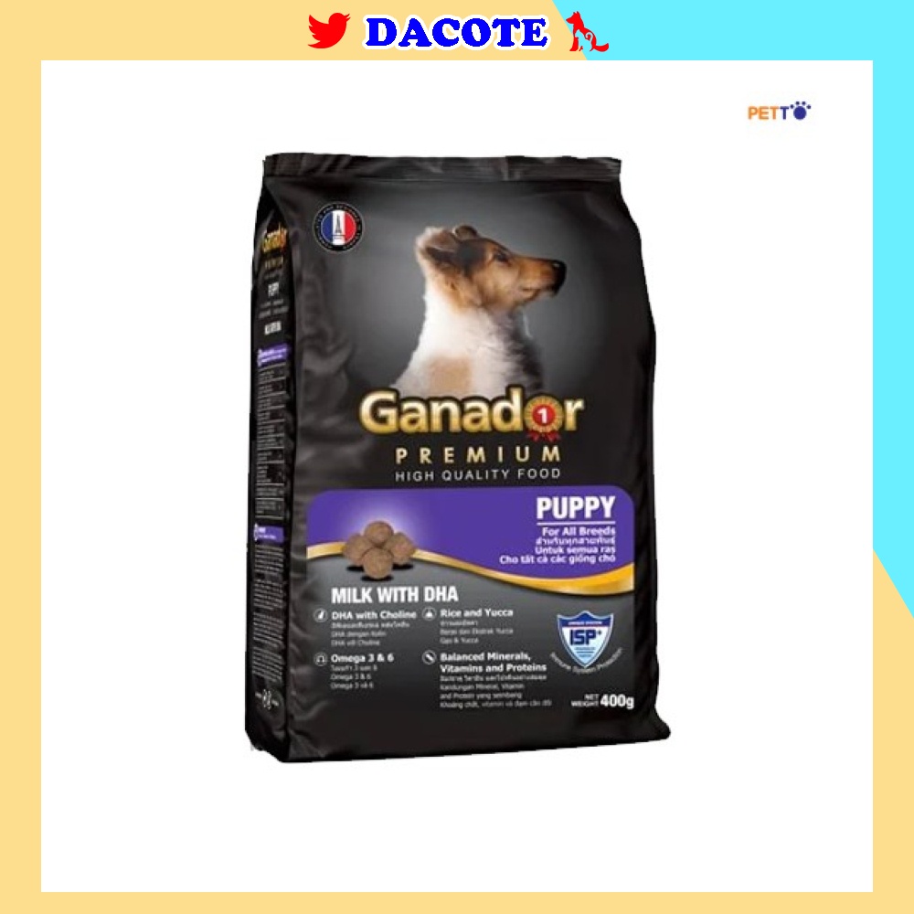 Thức ăn cho chó con Ganador vị sữa DHA dạng hạt khô 400gram phân phối chính hãng DACOTE