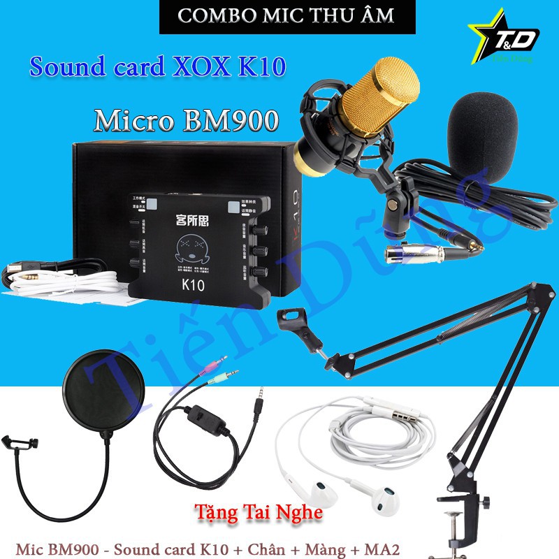 COMBO MICRO THU ÂM B900 SOUND CARD XOX K10 CHÂN MÀNG LỌC DÂY MA2 Tặng Tai nghe