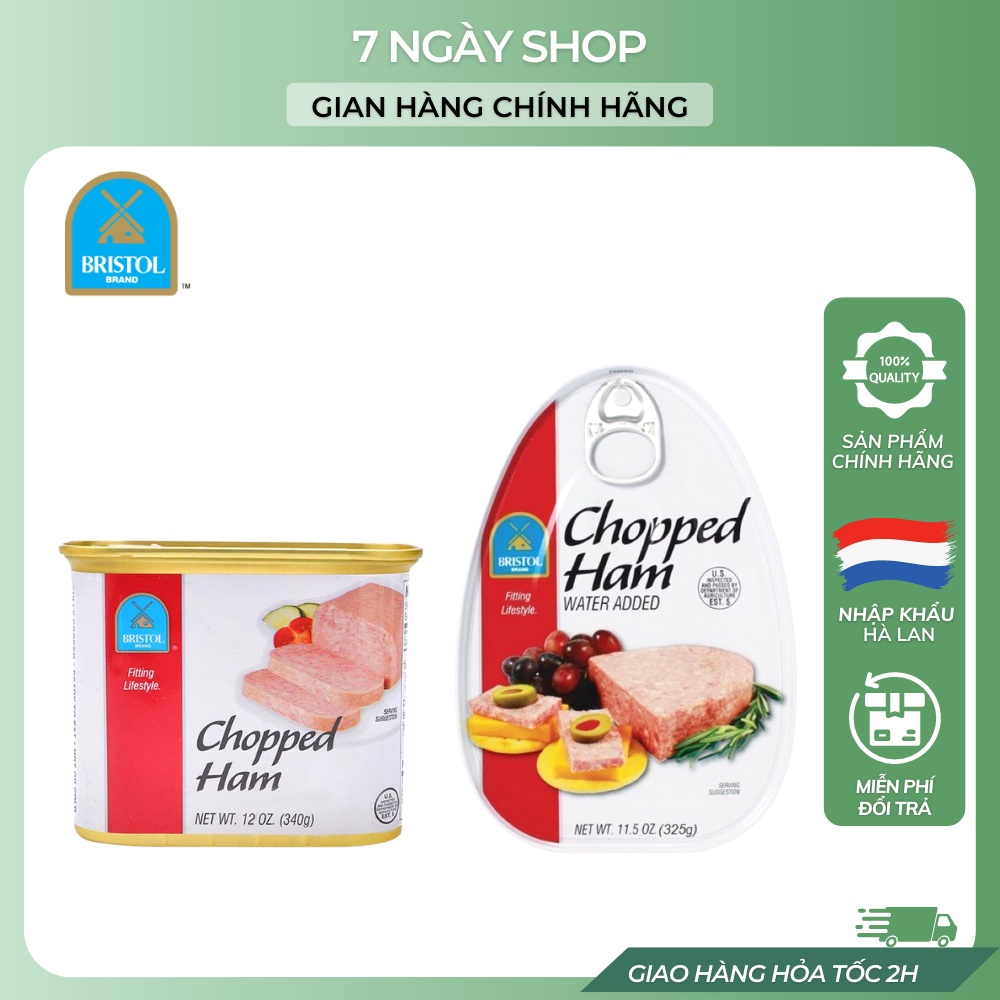 Thịt Hộp Bristol Chopped Ham 7NgayShop 340g Nhập Khẩu Mỹ Date 2026, Thịt hộp xắt nhỏ Chopped Ham hương vị thịt heo
