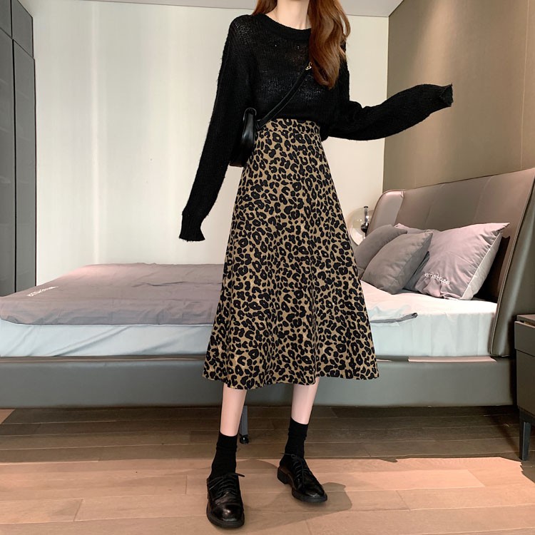 Chân Váy Chữ A Eo Cao Co Giãn In Họa Tiết Da Báo 38463