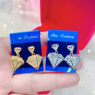 Bông tai hình kim cương mạ vàng + bạch kim
