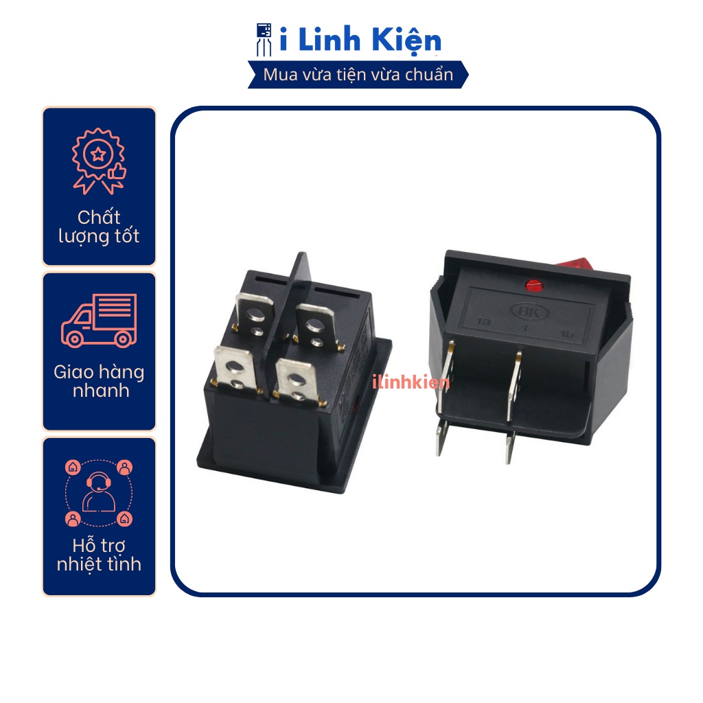Công tắc bập bênh KCD4-102 16A 250V 31x25mm 4P có đèn