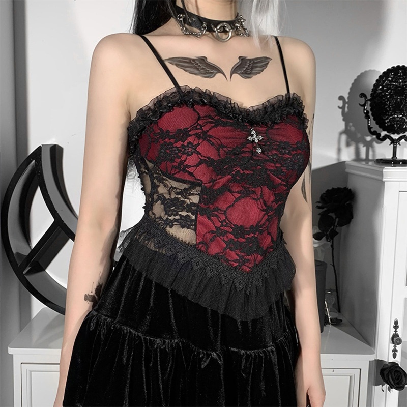 Áo Croptop Hai Dây Phối Ren Hoa Gợi Cảm Cho Nữ