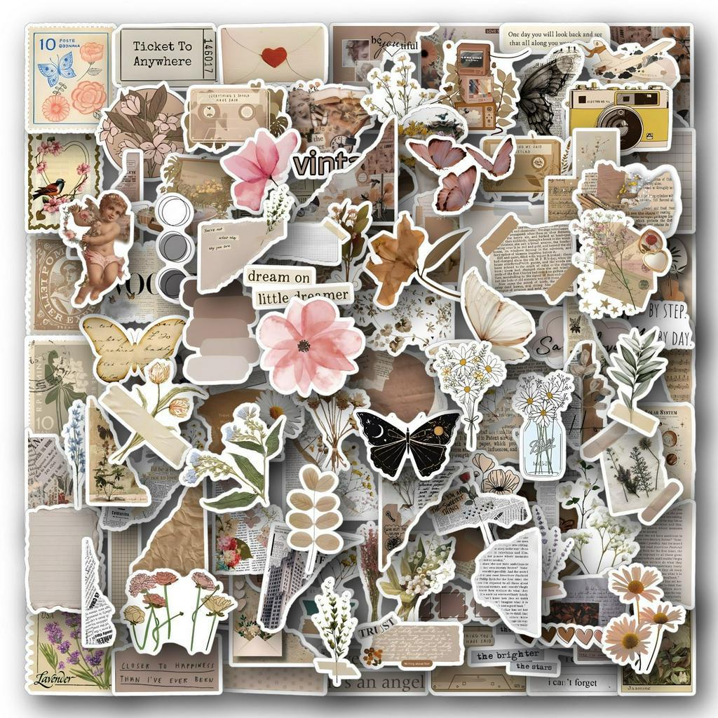 Set 240 / 120 / 60 Miếng Dán Trang Trí Sổ Tay / Mũ Bảo Hiểm / Nhật Ký Phong Cách Retro