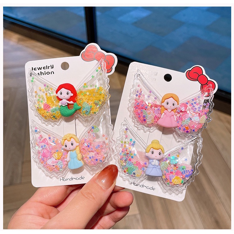 Kẹp Tóc Hình Đôi Cánh Thiên Thần Hoạt Hình Phối Kim Tuyến Xinh Xắn Phong Cách Mới Cho Bé Gái