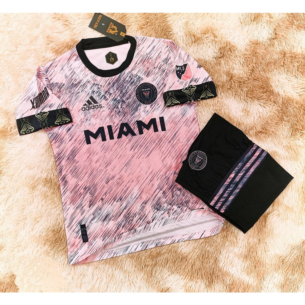 Bộ Quần Áo Thể Thao Đá Bóng Đá Thể Thao CLB INTER MIAMI Màu Hồng Logo in Cận Cao Cấp