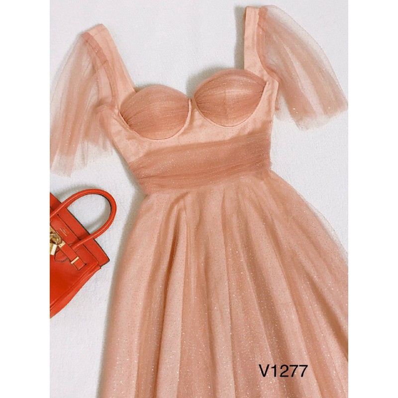 [ xả kho ] MiD Đầm kate phủ lưới kim tuyến V1277 tua rua Mie Design kèm ảnh thật