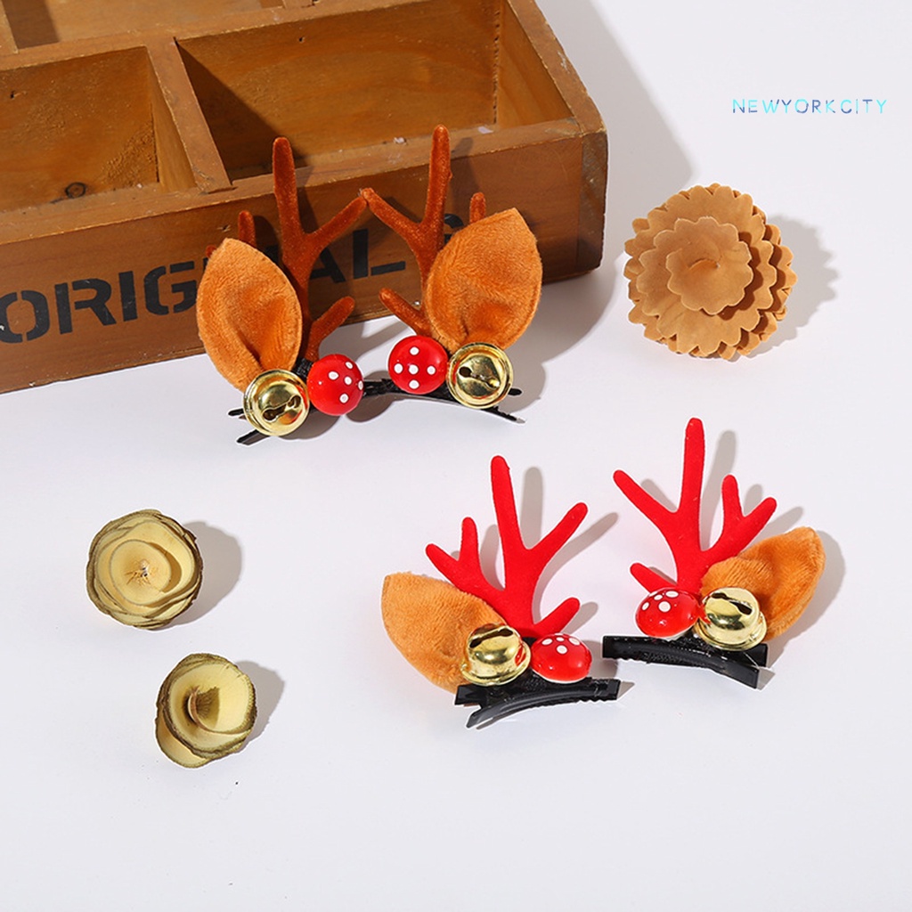 1 Cặp Kẹp Tóc Nhựa Hình Tuần Lộc Hoạt Hình Phong Cách Giáng Sinh Cho Bé