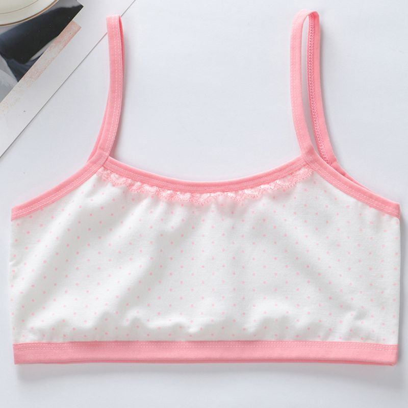 Áo Ngực Cotton Cổ Chữ U Phối Ren Họa Tiết Chấm Bi Màu Sắc Ngọt Ngào Thoáng Khí Thời Trang Cho Bé Gái Tuổi Dậy Thì