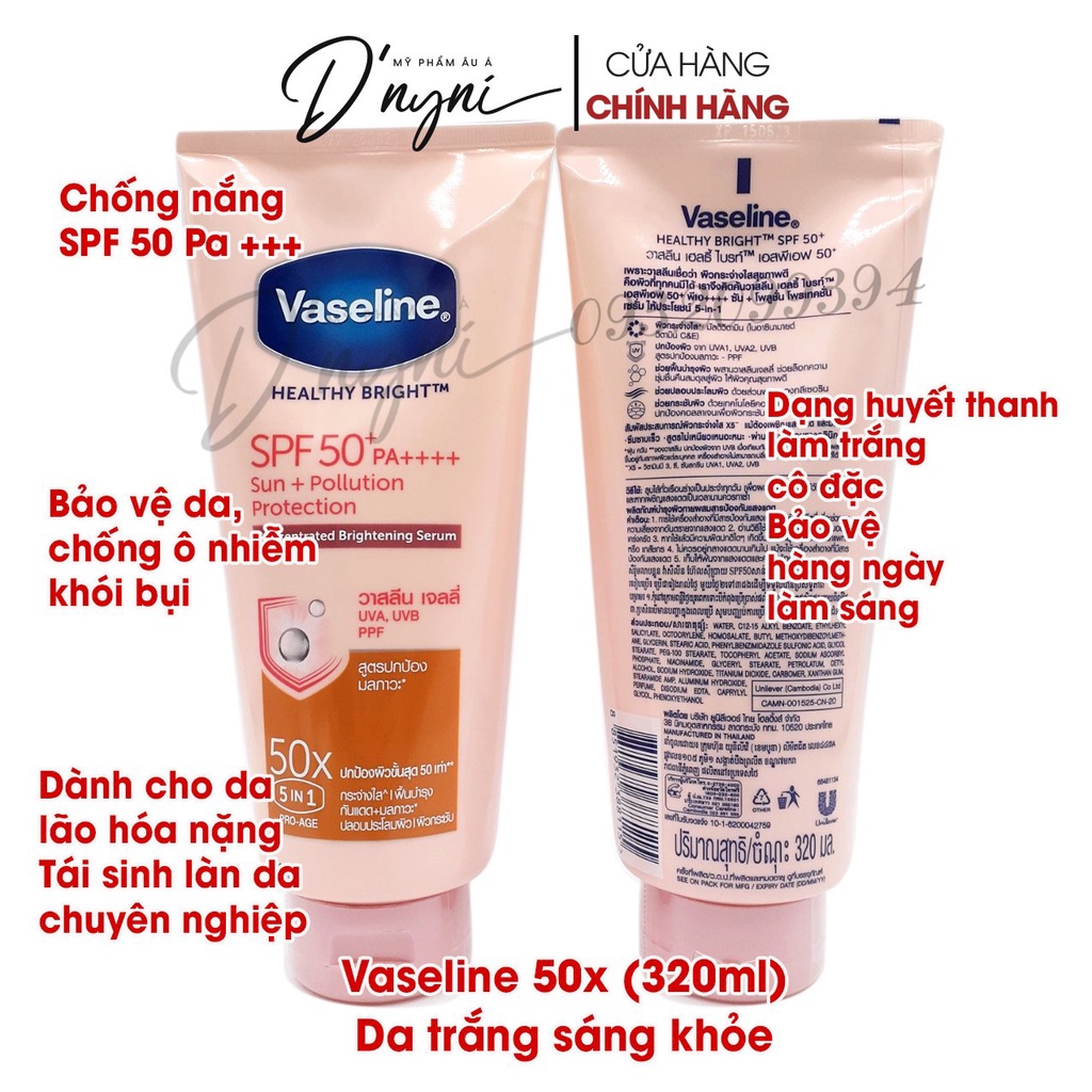 Huyết Thanh Dưỡng Thể Healthy White Instant Fair Serum Vaseline 3X , 4X ,10X , 50X