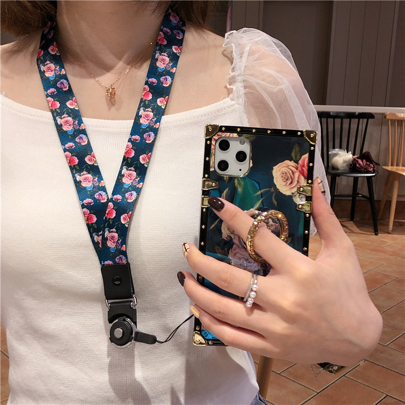 Ốp điện thoại cứng có dây đeo họa tiết hoa cho Samsung M51 M31 M21 M30S M30 A40S M20 M11 J6 J4 Plus J6 J4 Prime