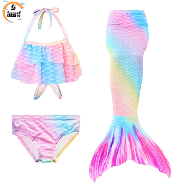 Bộ Đồ Bơi 3 Món Gồm Áo Croptop Hai Dây Và Quần Lót Màu Sắc Gradient Dành Cho Bé Gái 3-12 Tuổi