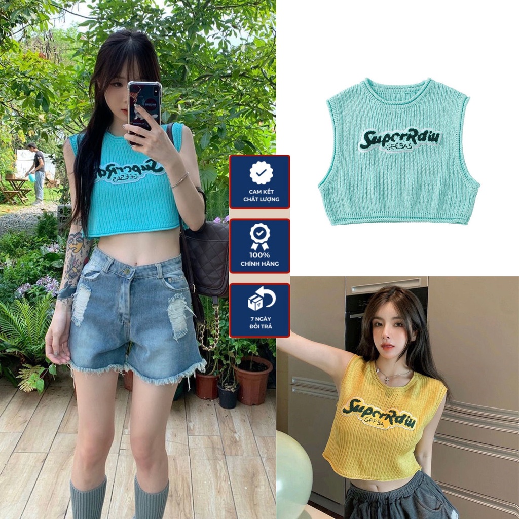 Len Mongtoghi Croptop 3 lỗ Áo Len Sát Nách 29602