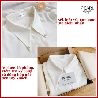Áo sơ mi trắng nữ công sở basic lụa đẹp bồng cổ đức cao cấp Pearl Design 052105