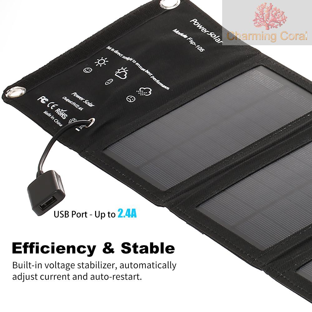 【char】10W/5V Portable Solar Charger With USB Port Foldable 5 Solar Panel Camping Hiking Travel Compact Solar Power Phone Charger For Tablet Laptop Cellphones Camouflage