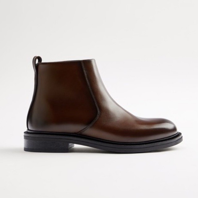 Giày boots Zara authentic LEATHER ROUNDED-TOE ANKLE size 40 - 41