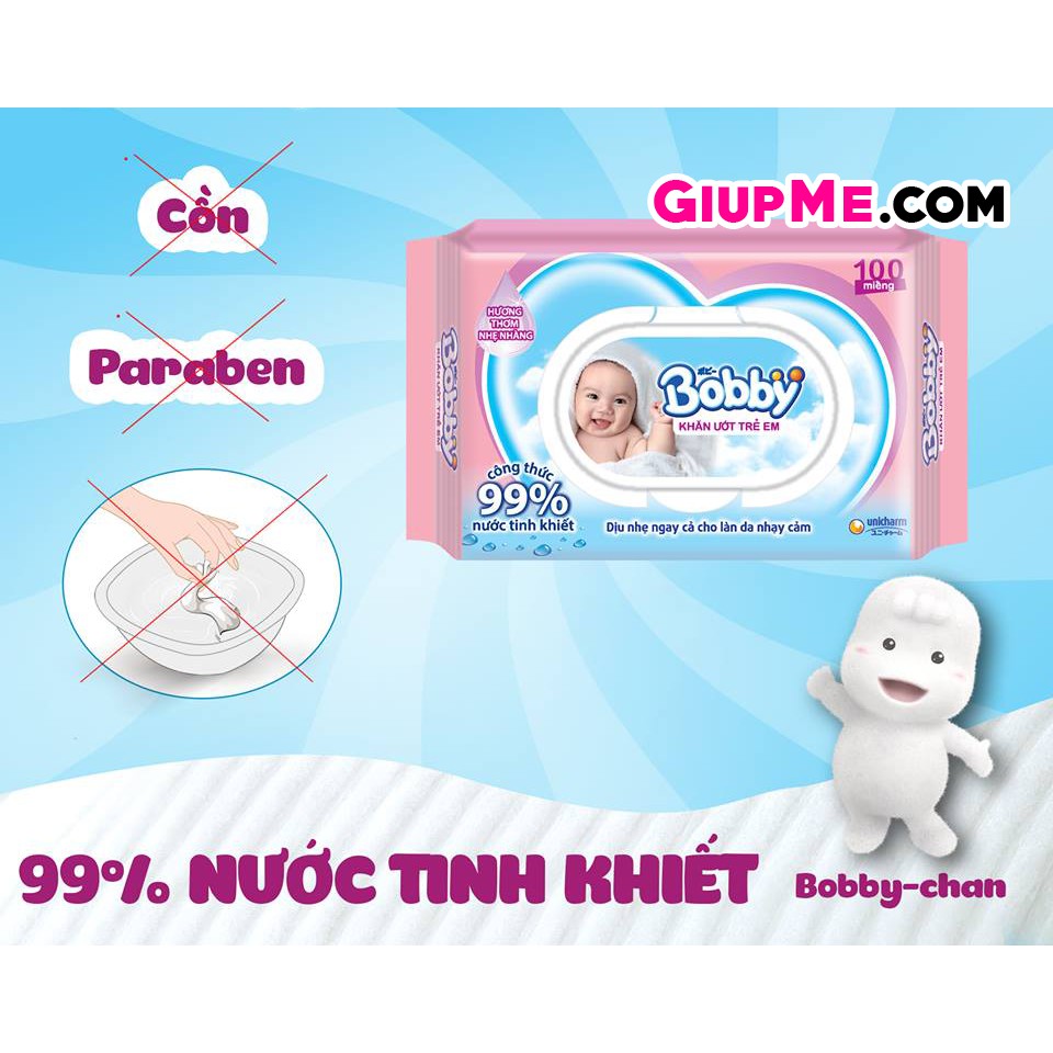 Khăn ướt Bobby Care hương thơm nhẹ nhàng 100 miếng