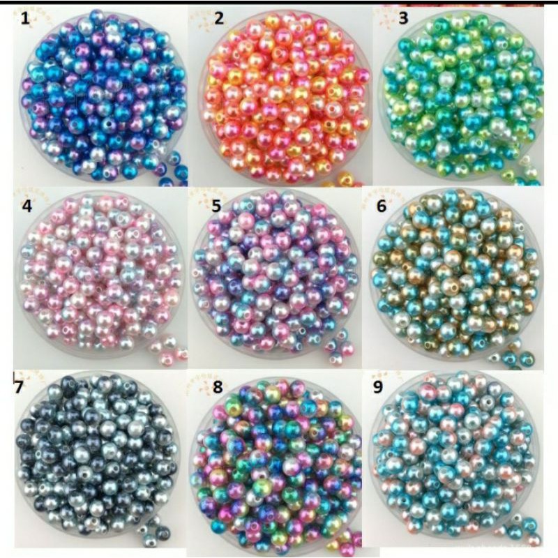 25gam hạt bẹt, hạt cườm ngọc nhựa CÓ LỖ đa sắc nhiều màu 6-8-10mm