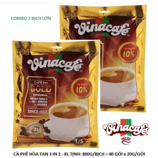 Combo 2 bịch lớn x 40 gói/bịch Cà Phê Hòa Tan 3 In 1 VINACAFE - 100% hạt cà phê Robusta Arabica đậm vị thơm nồng