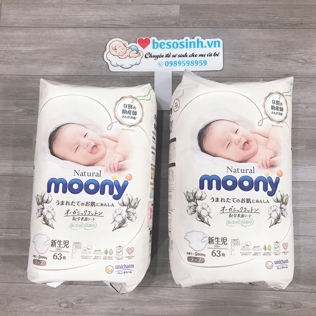 Bỉm quần/dán MOONY NATURAL trắng từ bông hữu cơ, nội địa nhật đủ size NB63/S58/M48/L36/XL32