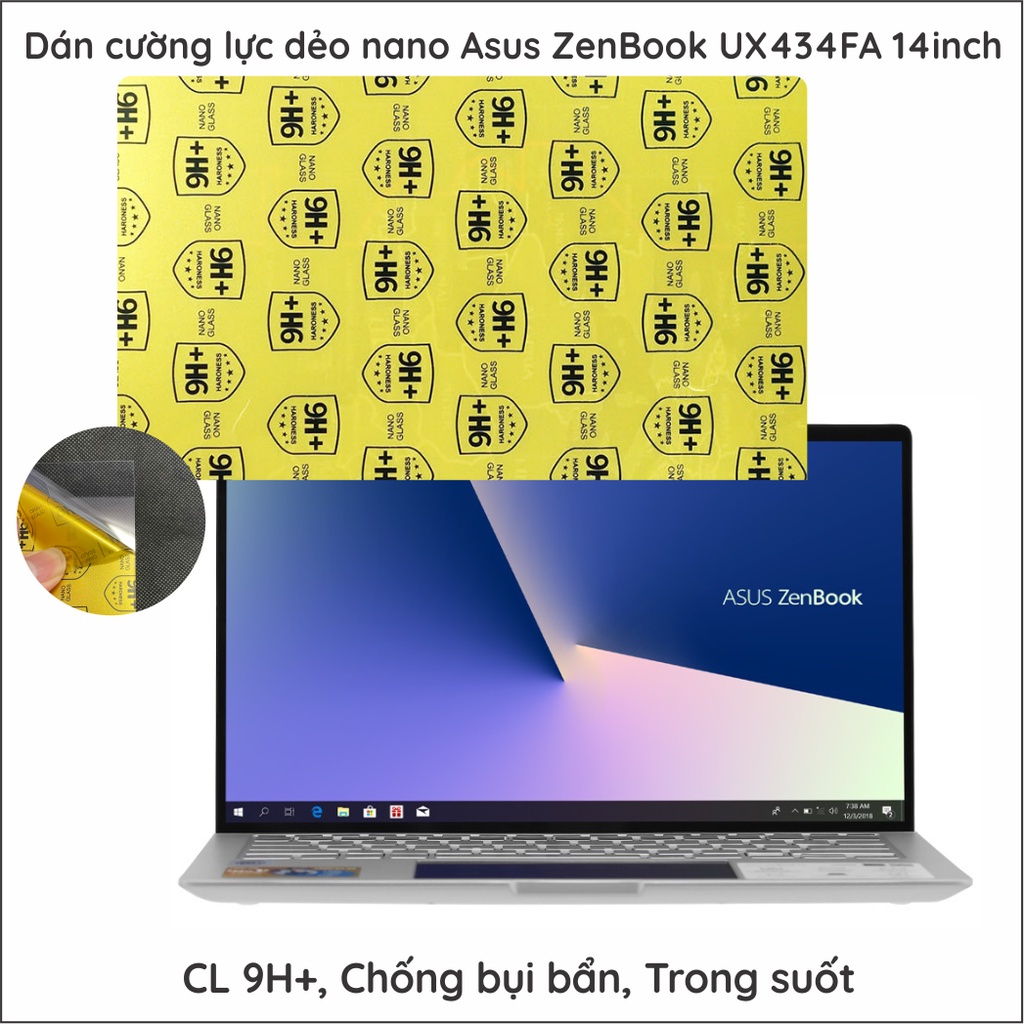 Dán cường lực Laptop Asus ZenBook UX434FA 14inch dẻo nano trong suốt, chuẩn cường lực 9H+