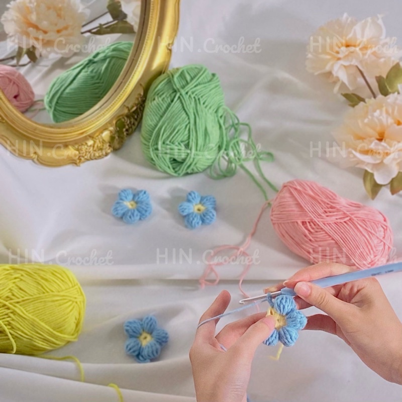 HIN Croptop flower Áo hoa len ghép