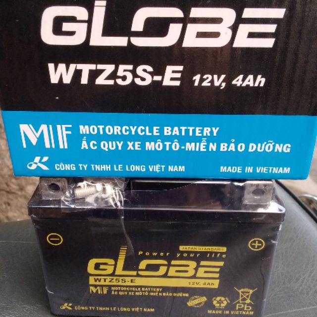 BÌNH ẮC QUI XE MÁY GLOBE WTZ5S - 12V 4.2AH GẮN WAVE RS100, RS110, AIR BLADE 110, EXCITER 135 / 150