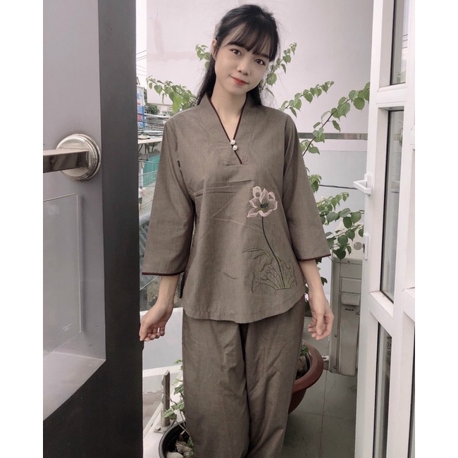 Đồ Lam Đi Chùa# Mẫu Hoa Nút Ngọc