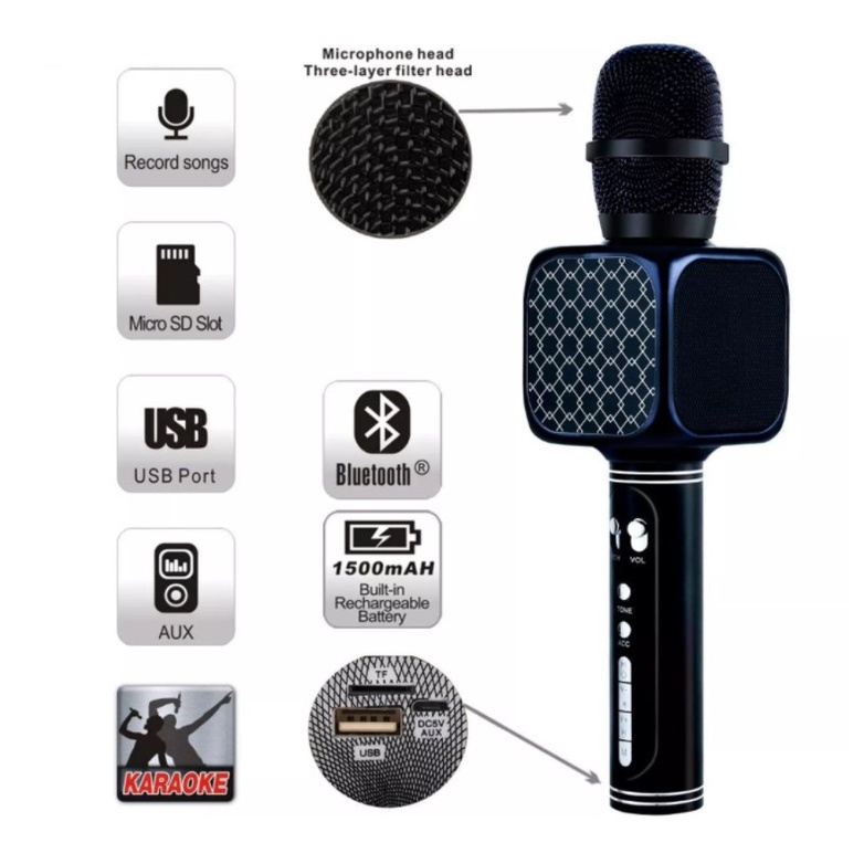 Micro Karaoke Bluetooth YS69 Kèm Loa Không Dây Âm Thanh Cực Hay Bass Cực Đỉnh Mic Hút Bắt Giọng Tốt Đầu Bọc Bảo Vệ Mic