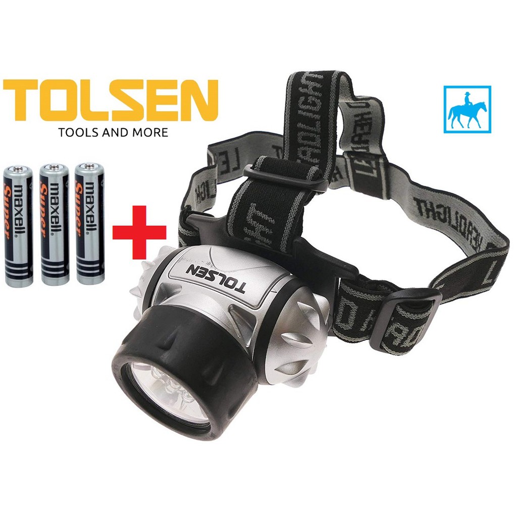 TOLSEN Đèn Đội Đầu Đèn Soi Chiếu Xa 7 LED 50Lumens 60011 Tặng 3 Pin AAA