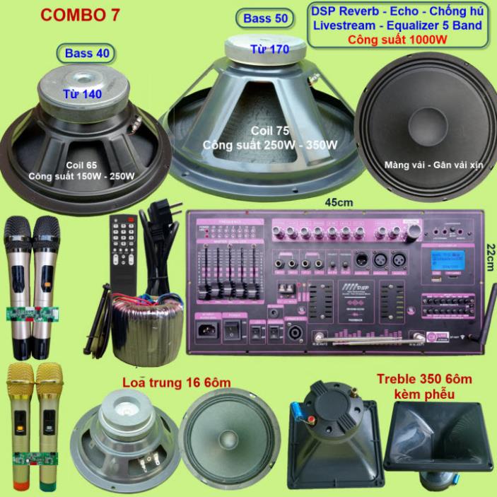 Mạch loa kéo 3 loa công suất thực 1000W DSP Reverb Echo Livestream có chống hú - Equalizer 5 Band kèm 4 tay micro